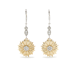 Flower Drop Earrings - Solid 9KT White Gold
