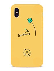 Joyland Smile Phone Case For Iphone X iphone XS Yellow Phone Case Smile Face Sunshine Floret Little Flower Cover Full Protective Soft Rubber Case Compatible