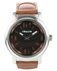 Tomato Dial Leather Strap Watch Brown