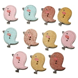 40pcs Cartoon Mixed Colors Bird Shaped Wooden Colored Buttons