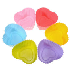 Clearance - Cupcake And Muffin Cups - Heart Shaped - Silicone - Assorted Colors