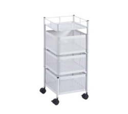 3 Tier Storage Basket Shelf Foldable Trolley Organizer Tray Rolling Cart - White