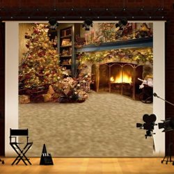 10X10FT Christmas Theme Tree Fireplace Gift Photography Background Backdrop Studio Props