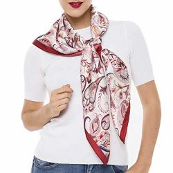 Scarf For Women Square Large Silky Smooth Fashion Paisley Floral Scarves Shawl Red