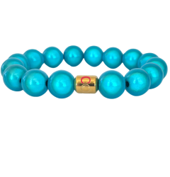 Coco. B Elasticated 12MM Turquoise Beaded Bracelet 18K Gold Plated Bead