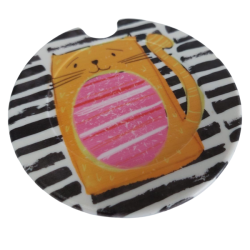 Licence Disk Holder - Pink Stripy Tummy Cat
