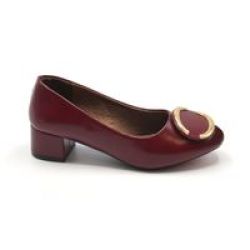 Ladies& 39 Block Heel Court Shoe With Subtle Decor Red Size 4