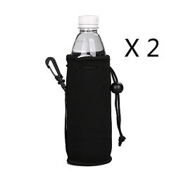 E - Living 500ML 16.9 Oz Collapsible Neoprene Water Bottle Drawstring Cooler Coolie Cover Insulator Holder Huggie Sleeve - 2 Pack 13 Colors Black