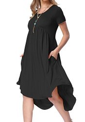 Levaca Womens Summer Knit Short Sleeve Pockets Swing Casual Shift Dress Black L