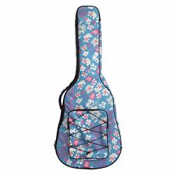 Dragonpad Guitar Gig Bag 40 41 Inch Fashion Folk Acoustic Guitar Bag Canvas Guitar Backpack Dual Adjustable Shoulder Strap Carrying Case Light Blue Flowers