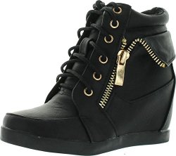 Lucky Top Girls PETER-30K Kids Fashion Leatherette Lace-up High Top Wedge Sneaker Bootie Black 10