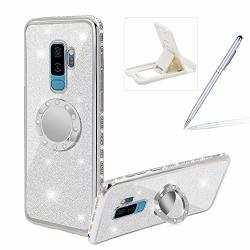 Silver Glitter Case For Samsung Galaxy S9 Soft Rubber Cover For Samsung Galaxy S9 Herzzer Luxury 2 In 1 Crystal Bling Diamond Plating Frame
