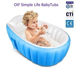 Inflatable Baby Bathtub Oif Portable MINI Air Swimming Pool Kid Infant Toddler Thick Foldable Shower Basin With Soft Cushion Central Seat Upgraded Blue