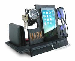 Personalized Gifts For Men Cell Phone Stand Wooden Desk Organizer Iphone Dock - Nightstand Charging Station Phone Holder Gift Ideas For Christmas Birthday Anniversary Ebony