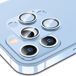 Full Metal Ring Camera Lens Tempered Glass Protector For Iphone 12 Pro Max - Blue