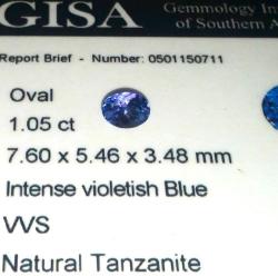 1.05ct Tanzanite G.i.s.a. Certified Intense Violet Blue Vb4 4 Vvs