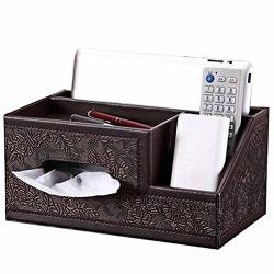 Sixsop Leather Tissue Box Tv Remote Control Holder Organizer Controller Tv Guide Mail Cd Organizer Office Pens Pencils Makeup Brushes Nightstand Holder