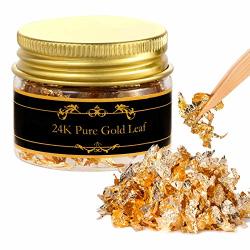 Edible Genuine Gold Leaf Flakes With Tweezers - 30MG 24K Gold Leaf Decorative Dishes Genuine Gold Flakes For Cakes Cooking & Beauty Decorative