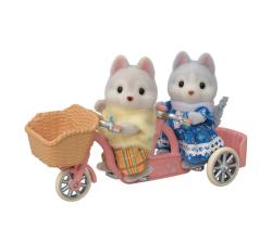 Sylvanian Tandem Cycling Set With Husky Sister And Brother