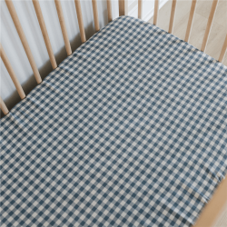Blue Check Washed Cotton Fitted Sheet