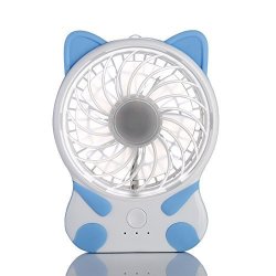 MINI Desk Fan Lovely Cat Shape Rechargeable Fans Micro USB Charge For Home Office Travel Outdoor Portable 3 Speed Adjustable Fans-blue