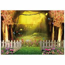 Allenjoy Spring Enchanted Forest Backdrop Floral Fairytale Cherry Blossom Tree Decor Photography Background 7X5FT Grass Butterfly Flower Sunshine Newborn Baby Kids Photoshoot Banner Photo