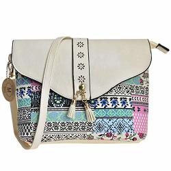 Bags Crossbody For Women Messenger Shoulder Bag Bohemian Floral Side Purse For Girlsvintage Hollow Pu Leather Crossbody Bag White