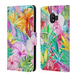 Official Haroulita Colourful Flowers Feathers Leather Book Wallet Case Cover For Samsung Galaxy J2 Pro 2018