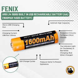 FENIX Arb L14 1600U Built In USB Rechargeable Battery Aa 1600MAH 14500 Battery