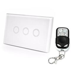120MM 3 Gang 1 Way Tempered Glass Panel Wall Switch Smart Home Light Touch Switch With RF433 Remo...