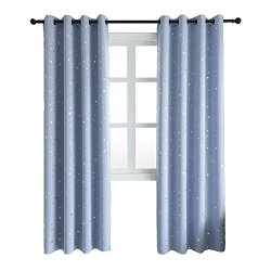 Mangata Casa Blackout Curtains With Night Sky Twinkle Star Kids Thermal Insulated Grommet Bedroom Drapes 240GSM Light Blue 52X96IN