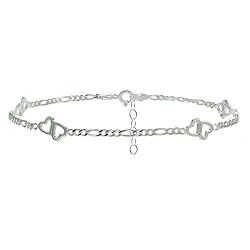 Sterling Silver Figaro Chain With Double Heart Anklet