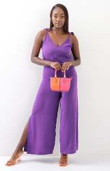 Ladies Wide Leg Jumpsuit - Purple - Purple M