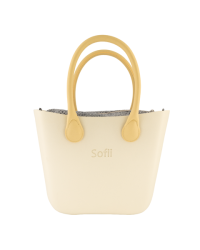 Sofii Designer Tote Handbag - Cream - Flower - Beige Round