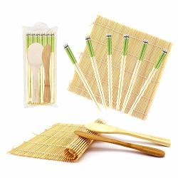 Bamboomn 10 Piece Complete Sushi Making Kit 2X Bamboo Rolling Mats 1X Rice Paddle 1X Spreader And 6 Pairs Green Panda Chopsticks