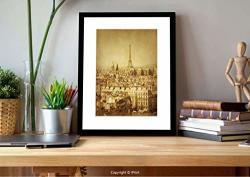 Amauncle ?20057 Wall Art With Black Frame Eiffel Tower Classic Photo Of Eiffel Tower Paris National Landmark Old Album Memories Vintage Brown For Home Decoration
