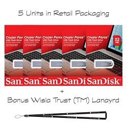 Sandisk Cruzer Force 32GB SDCZ71-032G - 5 Pack In Retail Packaging Flash USB Drive Jump Drive Pen Drive + Wisla Trust Tm Lanyard