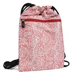 Red Paisley Printed Drawstring Backpack Bag