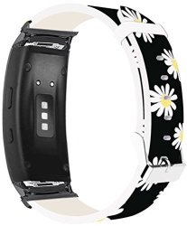 Samsung Galaxy Gear FIT2 Pro Strap Leather Replacement - Samsung Galaxy Gear Fit 2 FIT2 Pro Bands Black Connectors Beautiful Small Yellow Flower Floral Design