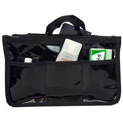 Pvc Organizer Cosmetic Badget Insert Purse Organiser Travel Pouch Liner With Handle Solid Black