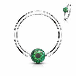 Amelia Fashion Eyeball Inlay Round Flat Cylinder Captive Bead Ring 316L Surgical Steel Choose Size Green 16GA 1.2MM L.3 8" 10MM Ball 4