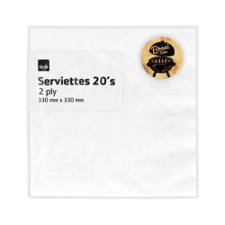 2 Ply White Serviettes 20 Pack