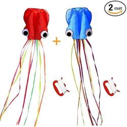 SINGARE Large Octopus Kite Long Tail Beautiful Easy Flyer Kites Beach Kites Good Toys For Kids And Adults Red+blue