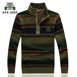 Afs Jeep Men's Casual Brand Winter Warm Good Quality 100% Cotton Thick Sweater - Army Green L