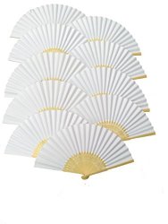 Ms Made 10PCS Folding Fan White Paper Fan Bamboo Handheld Folded Fan Bridal Dancing Props Church Wedding Gift Party Favors Home Office Diy Decor