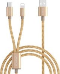 Romoss 2-in 1 USB to Lightning & Type-C Cable 1.5m Gold