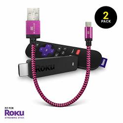 Exinoz Braided Power Cable Designed For Roku Streaming Stick Short Purple Cable Perfect Roku Power Cord Replacement Connect & Power Your Steaming