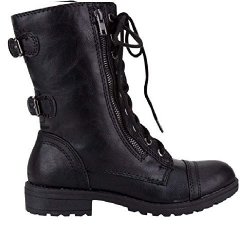 Lucky Top Soda PACK72 Dome Girls Faux Leather Combat Boots Black Dome 2