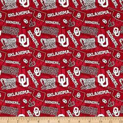 Sykel Enterprises Ncaa- Oklahoma 1178 Tone On Tone Red white Fabric By The Yard