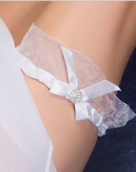 Wedding Bride's Wide Satin Organza Garter With Diamante- Alsowith Pink Or Royal Blue Bow